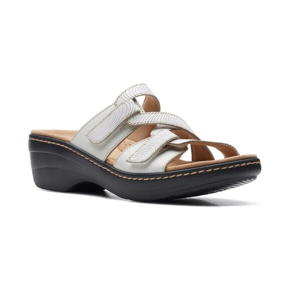 Clarks Women's Merliah Karli Slip-on Strappy Sandals White Size 7W - Picture 1 of 5